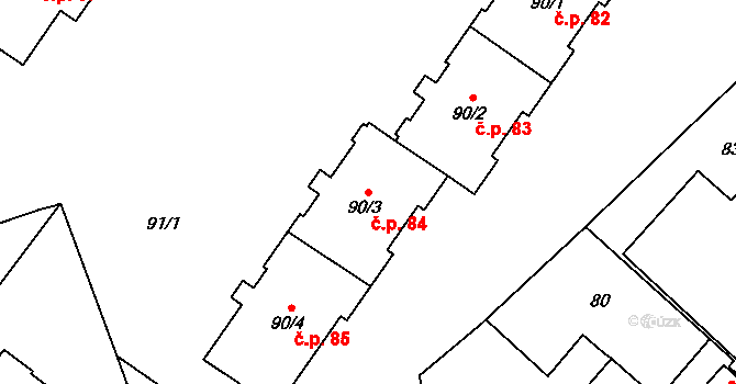Jablunkov 84 na parcele st. 90/3 v KÚ Jablunkov, Katastrální mapa