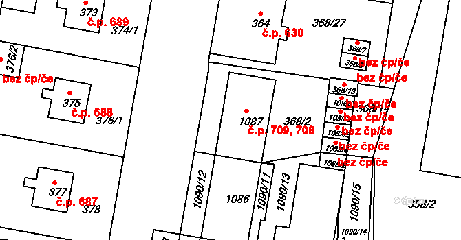 Rybáře 708,709, Karlovy Vary na parcele st. 1087 v KÚ Rybáře, Katastrální mapa