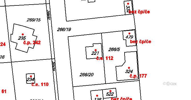 Lhota 112 na parcele st. 221 v KÚ Lhota u Dřís, Katastrální mapa