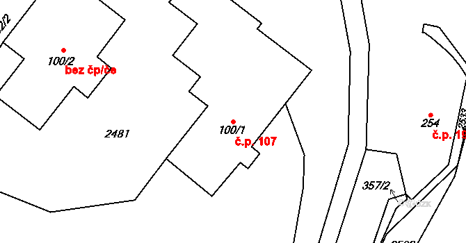 Lukavice 107 na parcele st. 100/1 v KÚ Lukavice u Rychnova nad Kněžnou, Katastrální mapa