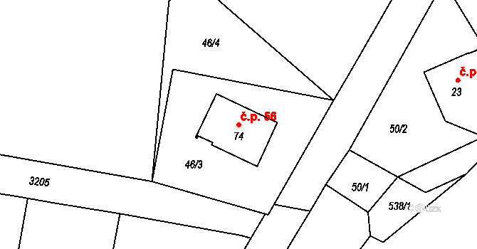 Libel 56 na parcele st. 74 v KÚ Libel, Katastrální mapa