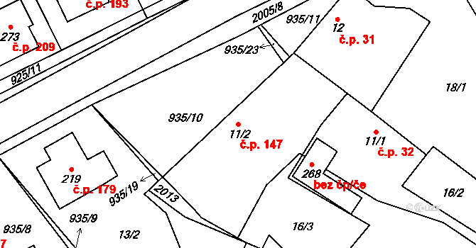 Kunovice 147 na parcele st. 11/2 v KÚ Kunovice, Katastrální mapa