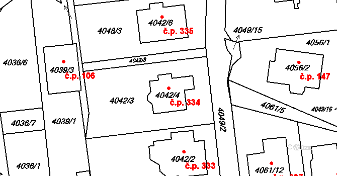 Pustkovec 334, Ostrava na parcele st. 4042/4 v KÚ Pustkovec, Katastrální mapa