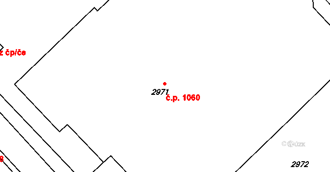 Chomutov 1060 na parcele st. 2971 v KÚ Chomutov I, Katastrální mapa