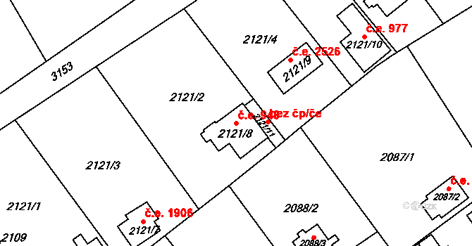 Bolevec 948, Plzeň na parcele st. 2121/8 v KÚ Bolevec, Katastrální mapa