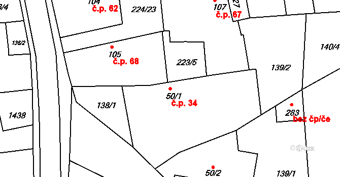 Krakovany 34 na parcele st. 50/1 v KÚ Krakovany, Katastrální mapa