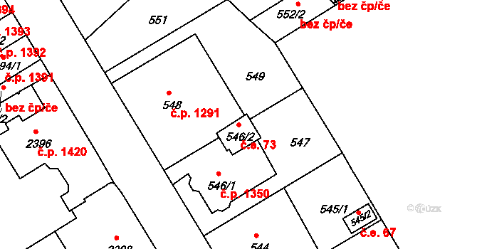 Rumburk 1 73, Rumburk na parcele st. 546/2 v KÚ Rumburk, Katastrální mapa