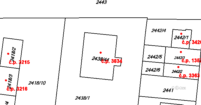 Prostějov 3834 na parcele st. 2438/44 v KÚ Prostějov, Katastrální mapa