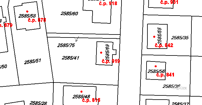 Protivín 919 na parcele st. 2585/69 v KÚ Protivín, Katastrální mapa