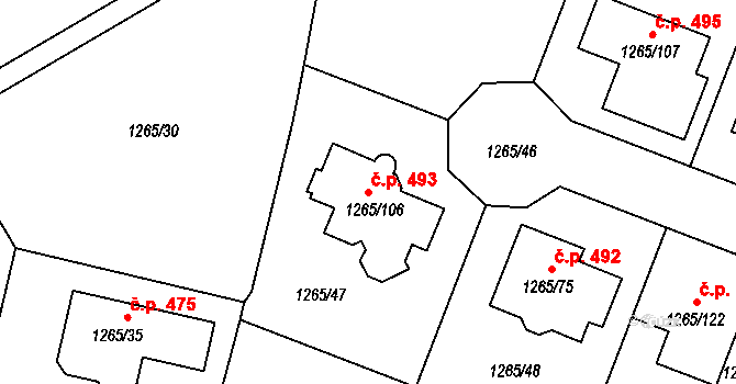 Pokratice 493, Litoměřice na parcele st. 1265/106 v KÚ Pokratice, Katastrální mapa