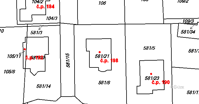 Božtěšice 198, Ústí nad Labem na parcele st. 581/21 v KÚ Božtěšice, Katastrální mapa