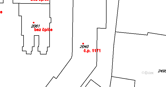 Pecínov 1171, Nové Strašecí na parcele st. 2040 v KÚ Nové Strašecí, Katastrální mapa