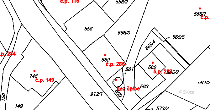 Janovice 285, Rýmařov na parcele st. 559 v KÚ Janušov, Katastrální mapa