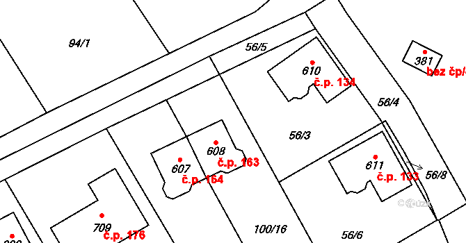 Černolice 163 na parcele st. 608 v KÚ Černolice, Katastrální mapa