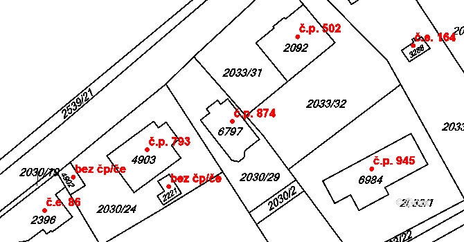 Beroun-Závodí 874, Beroun na parcele st. 6797 v KÚ Beroun, Katastrální mapa