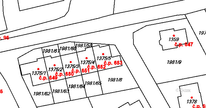 Krupka 653 na parcele st. 1375/5 v KÚ Krupka, Katastrální mapa