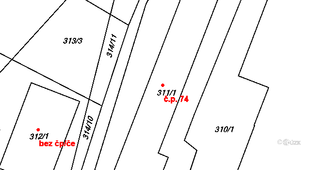 Petrovice 74, Nové Město na Moravě na parcele st. 311/1 v KÚ Petrovice u Nového Města na Moravě, Katastrální mapa