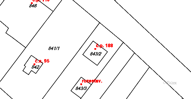 Sentice 188 na parcele st. 843/2 v KÚ Sentice, Katastrální mapa