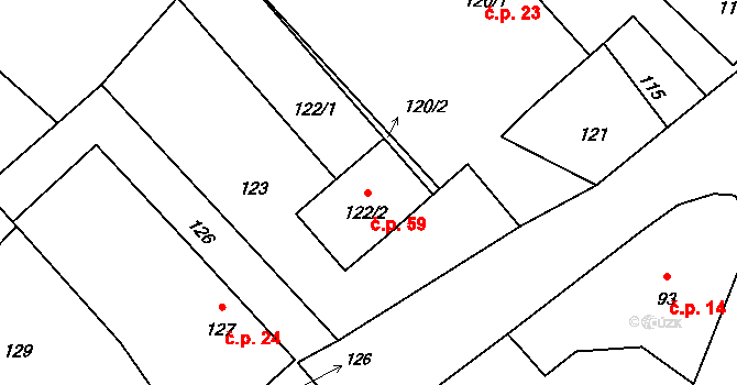 Jestřabí 59, Fulnek na parcele st. 122/2 v KÚ Jestřabí u Fulneku, Katastrální mapa