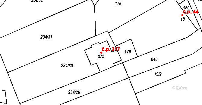 Kotvrdovice 317 na parcele st. 375 v KÚ Kotvrdovice, Katastrální mapa