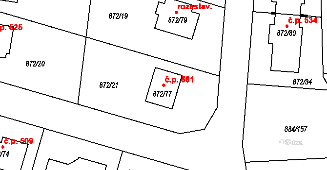 Štěnovice 561 na parcele st. 872/77 v KÚ Štěnovice, Katastrální mapa