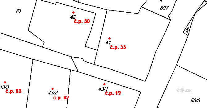 Jetenovice 33, Velký Bor na parcele st. 41 v KÚ Jetenovice, Katastrální mapa