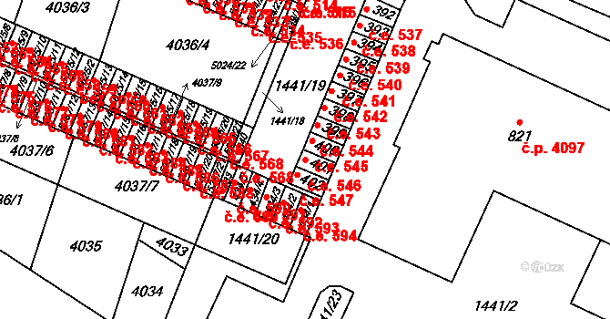 Příluky 546, Zlín na parcele st. 401 v KÚ Příluky u Zlína, Katastrální mapa