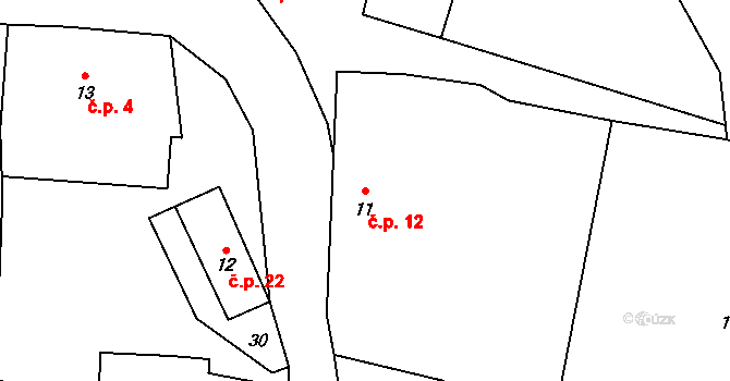 Tichonice 12 na parcele st. 11 v KÚ Tichonice, Katastrální mapa
