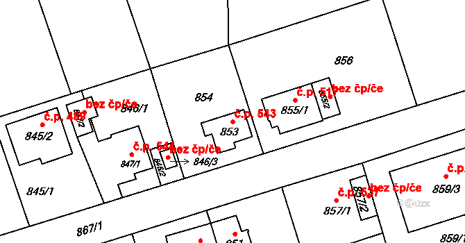 Svinov 543, Ostrava na parcele st. 853 v KÚ Svinov, Katastrální mapa