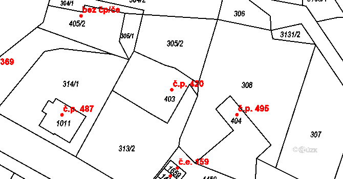 Valašské Klobouky 420 na parcele st. 403 v KÚ Valašské Klobouky, Katastrální mapa