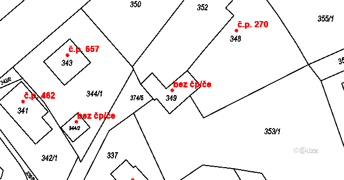 Bystřice 41333276 na parcele st. 349 v KÚ Bystřice nad Olší, Katastrální mapa