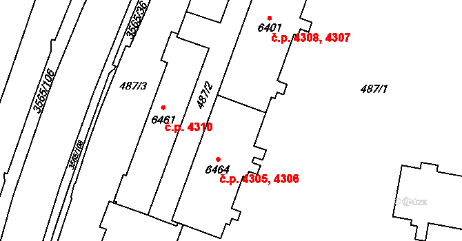 Zlín 4305,4306 na parcele st. 6464 v KÚ Zlín, Katastrální mapa