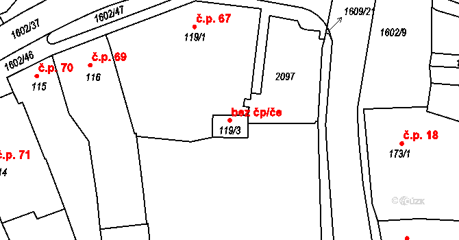 Milevsko 43167276 na parcele st. 119/3 v KÚ Milevsko, Katastrální mapa