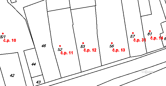 Loděnice 12, Holasovice na parcele st. 53 v KÚ Loděnice, Katastrální mapa