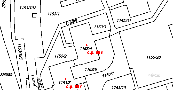 Kylešovice 988, Opava na parcele st. 1153/4 v KÚ Kylešovice, Katastrální mapa
