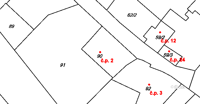 Skrochovice 2, Brumovice na parcele st. 90 v KÚ Skrochovice, Katastrální mapa