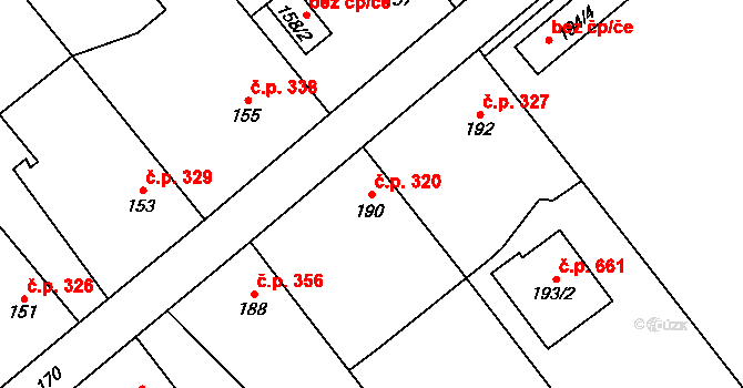 Štěpánkovice 320 na parcele st. 190 v KÚ Štěpánkovice, Katastrální mapa