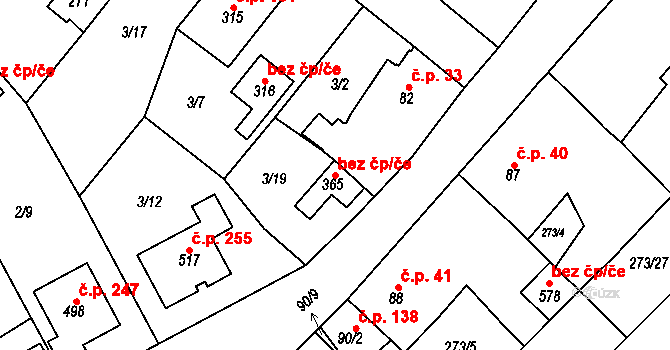 Neratovice 45424276 na parcele st. 365 v KÚ Lobkovice, Katastrální mapa