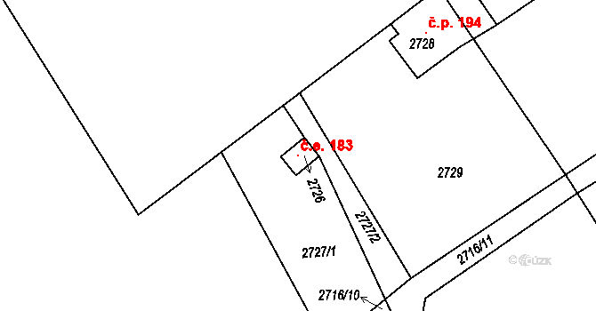 Buchlovice 183 na parcele st. 2726 v KÚ Buchlovice, Katastrální mapa