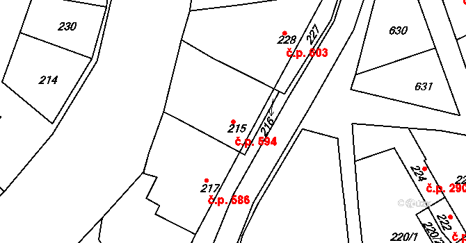 Nivnice 594 na parcele st. 215 v KÚ Nivnice, Katastrální mapa