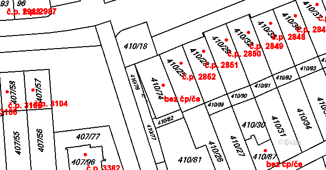 Znojmo 48647276 na parcele st. 410/74 v KÚ Znojmo-Louka, Katastrální mapa