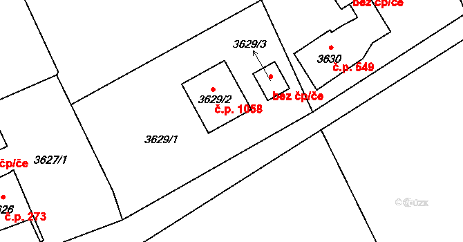 Návsí 1058 na parcele st. 3629/2 v KÚ Návsí, Katastrální mapa