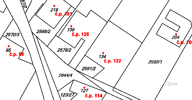 Kluky 122 na parcele st. 134 v KÚ Kluky u Písku, Katastrální mapa