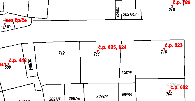 Choceň 624,625 na parcele st. 711 v KÚ Choceň, Katastrální mapa
