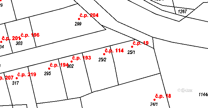 Kamenné Žehrovice 114 na parcele st. 25/2 v KÚ Kamenné Žehrovice, Katastrální mapa