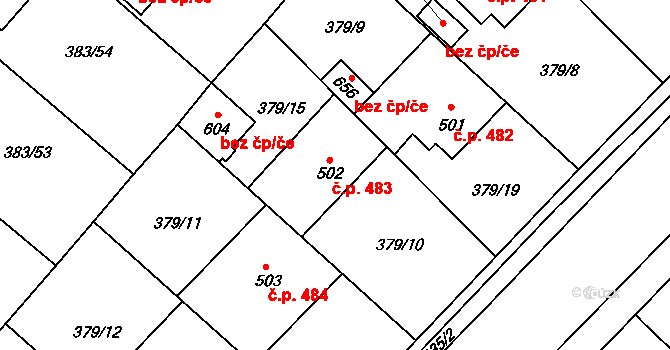 Velim 483 na parcele st. 502 v KÚ Velim, Katastrální mapa