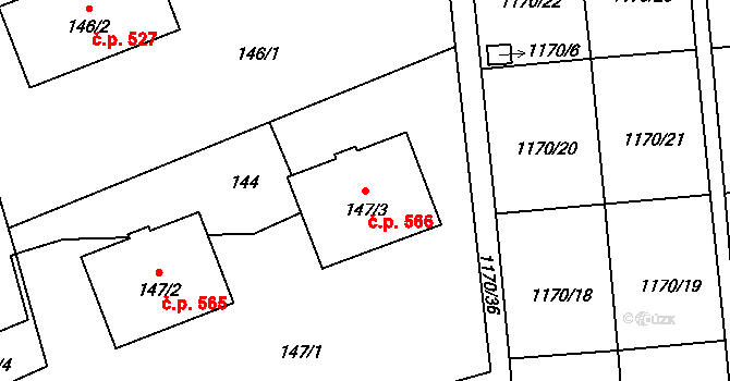 Líně 566 na parcele st. 147/3 v KÚ Líně, Katastrální mapa