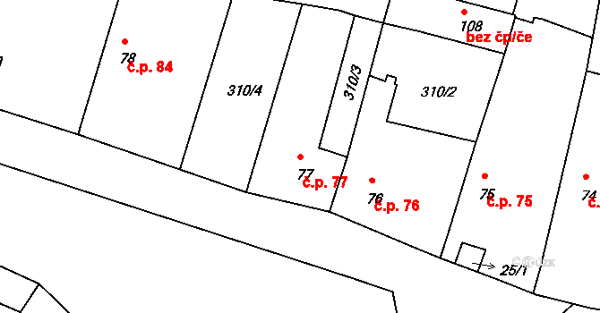 Borkovice 77 na parcele st. 77 v KÚ Borkovice, Katastrální mapa