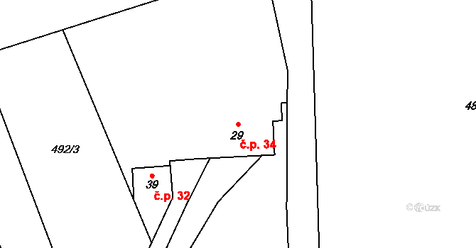 Ostrovec 34, Ostrovec-Lhotka na parcele st. 29 v KÚ Ostrovec u Terešova, Katastrální mapa