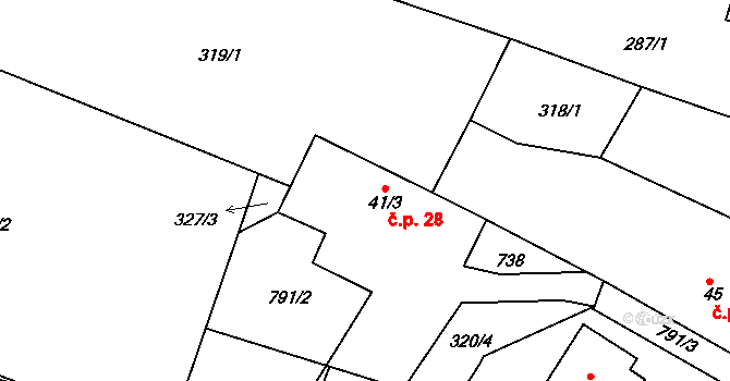 Trnová 28 na parcele st. 41/3 v KÚ Trnová u Plzně, Katastrální mapa